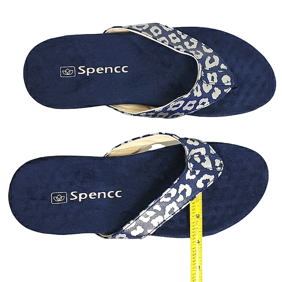 Spenco | Shoes | Spenco Newport Cheetah Leopard Blue Silver Orthopedic Flipflops Sandals | Poshmark